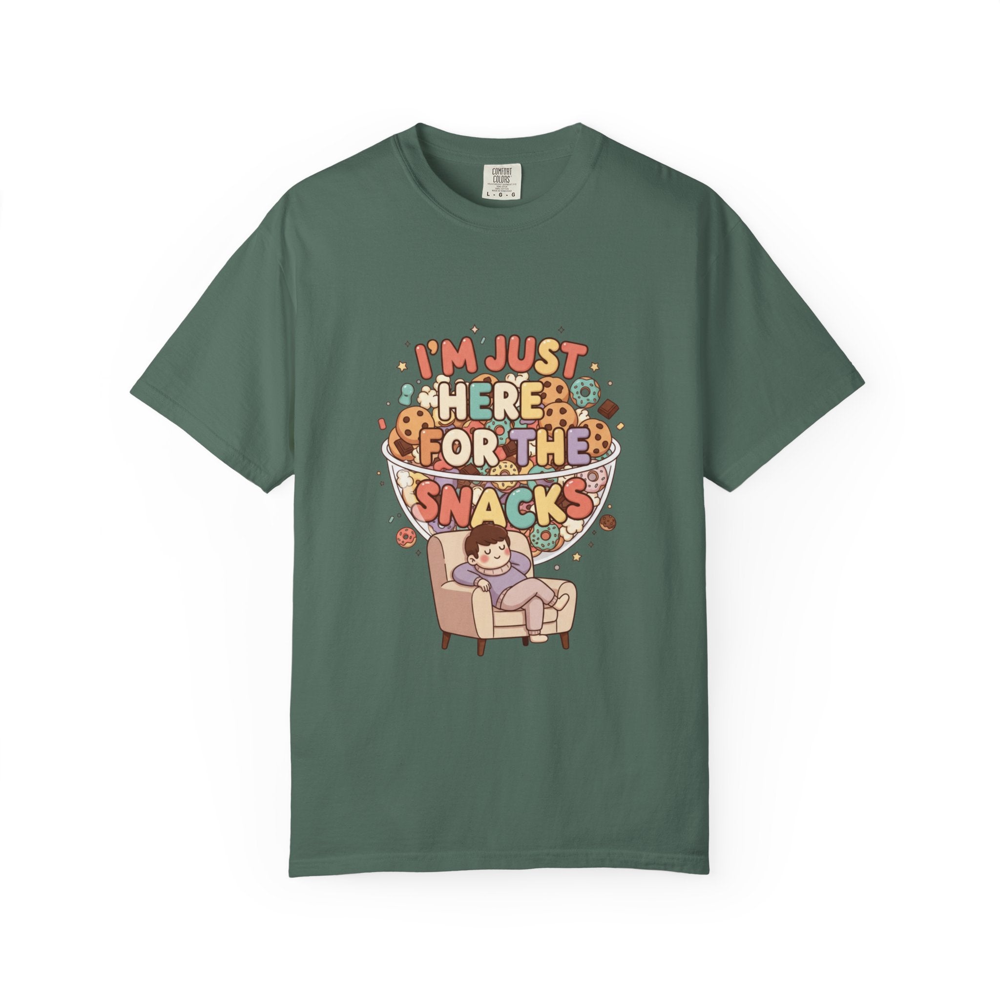 T-Shirt — "I'm Just Here for the Snacks" Funny Retro Graphic Tee - Creations by Chris and Carlos