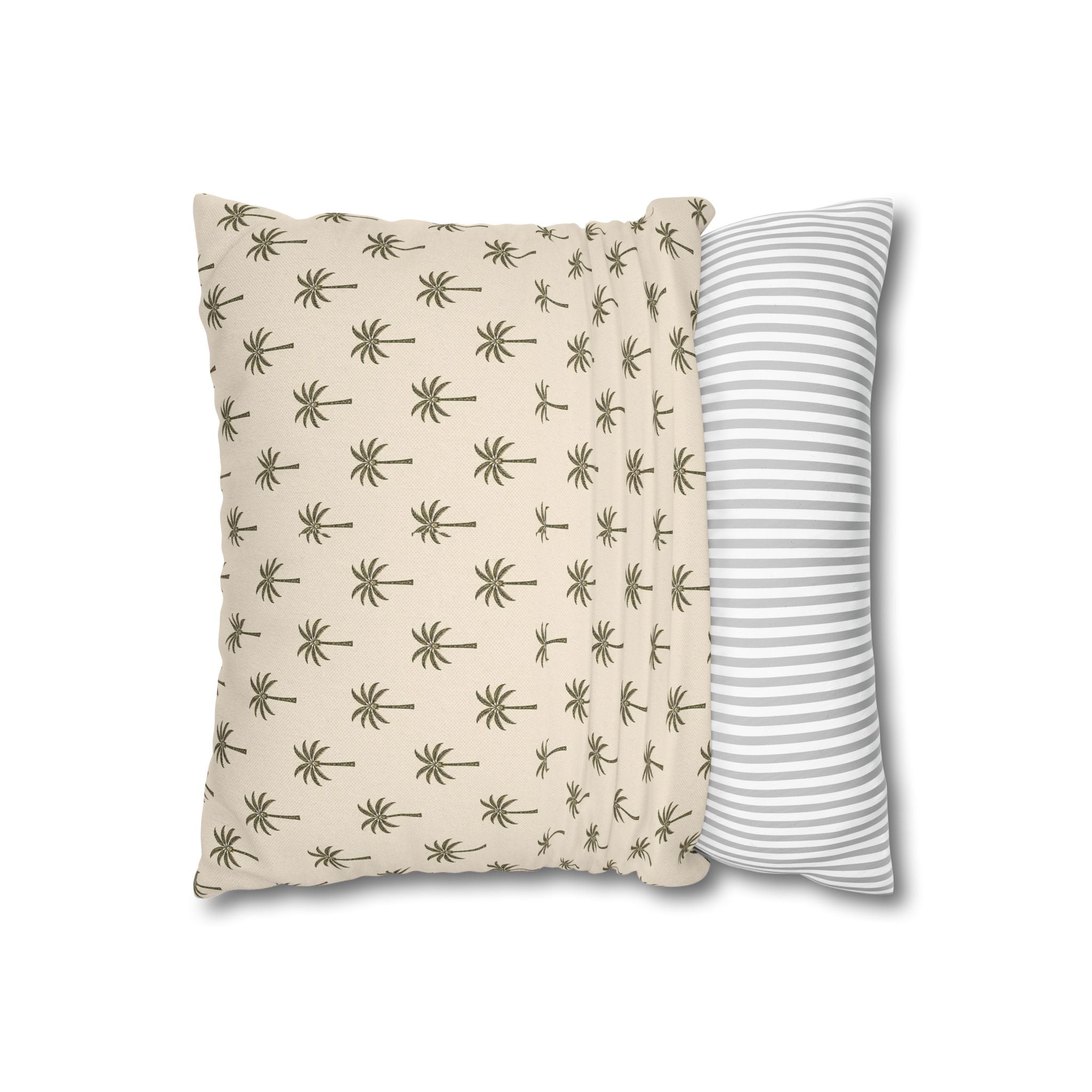 Palm Pattern Square Pillowcase — Tropical Beige Decorative Throw Pillow Cover - Creations by Chris and Carlos