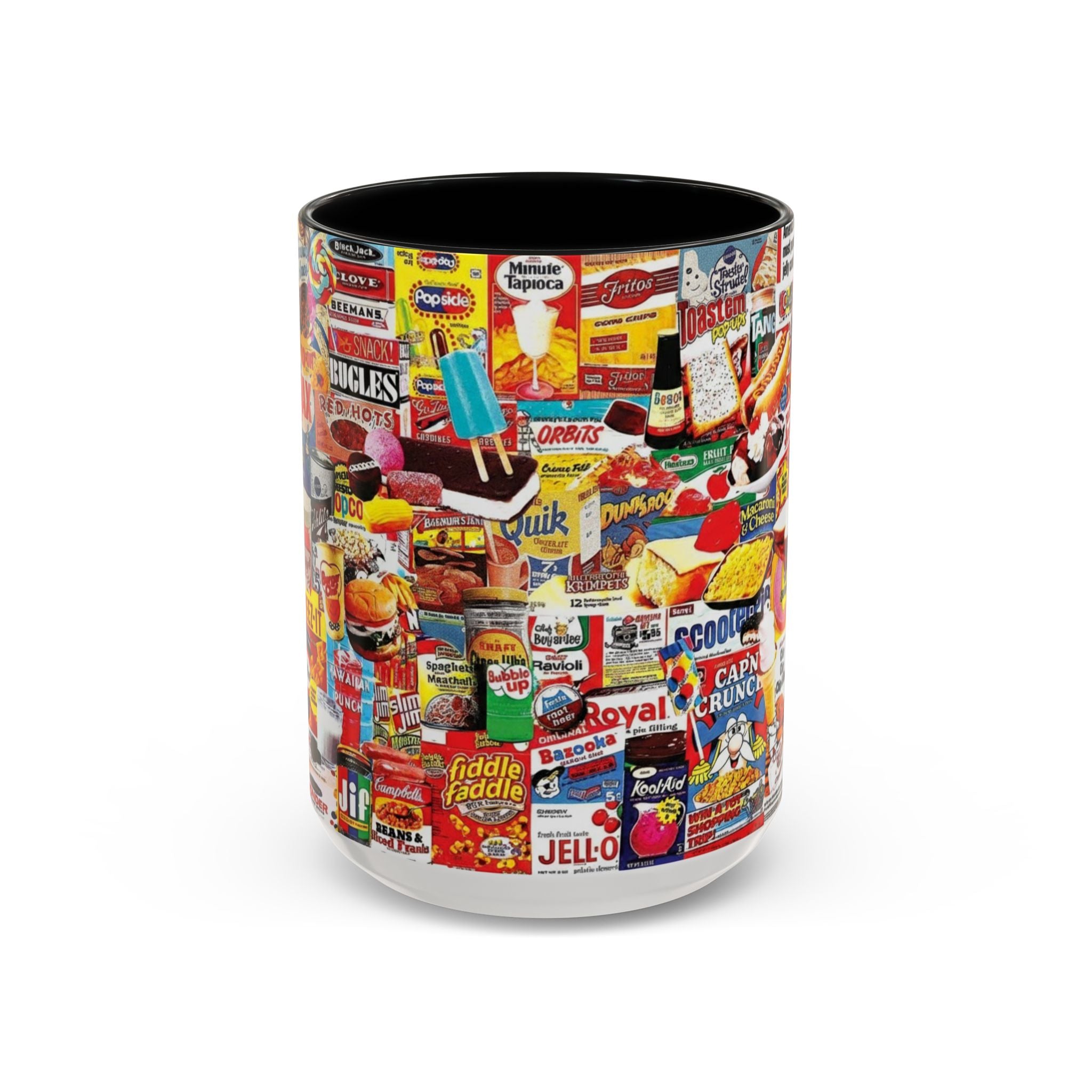 Retro Snack Collage Mug — Vintage Candy & Cereal Packaging Accent Coffee Mug - Creations by Chris and Carlos