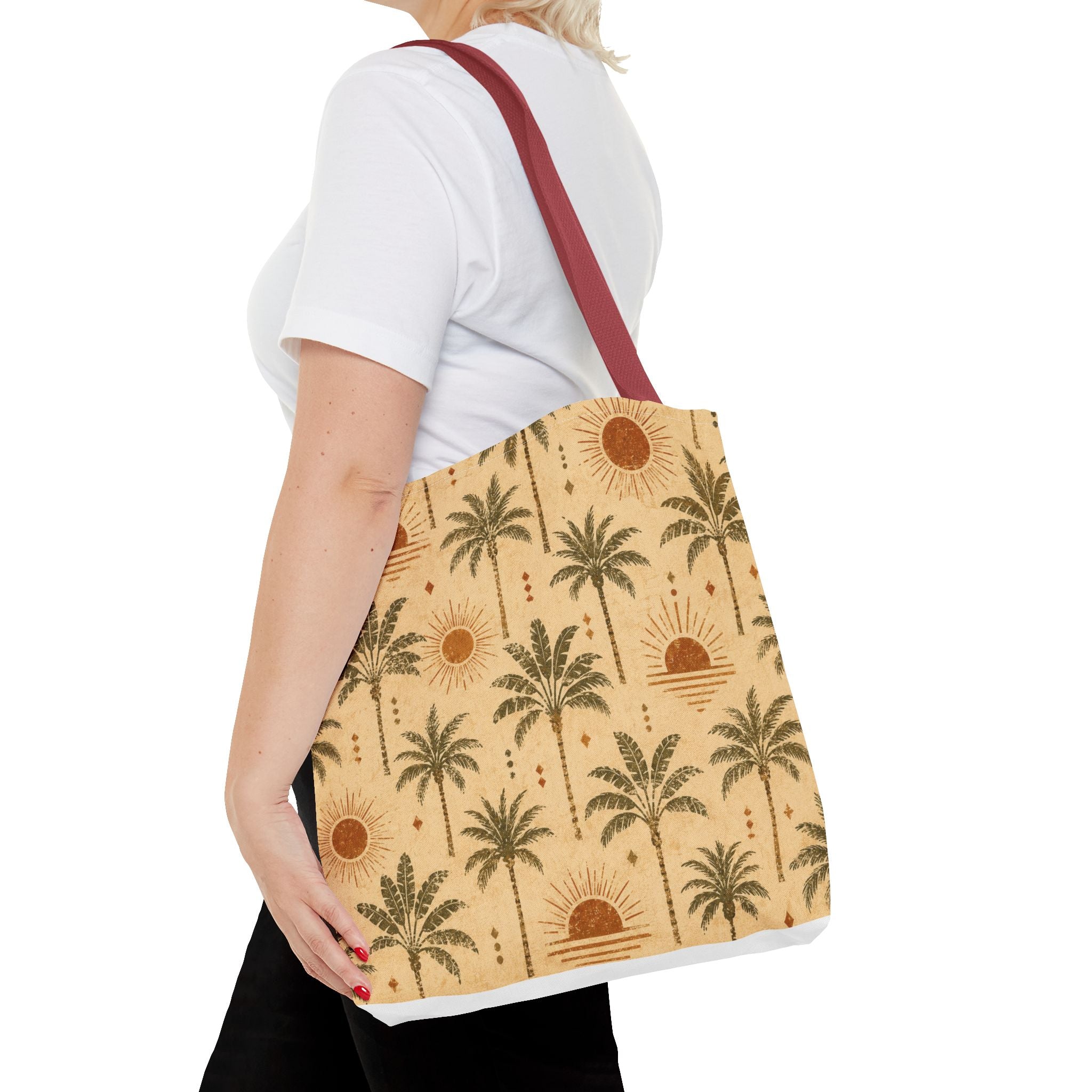 Palm Tree Sunset Tote Bag – Vintage Tropical Canvas Beach Shopper - Creations by Chris and Carlos