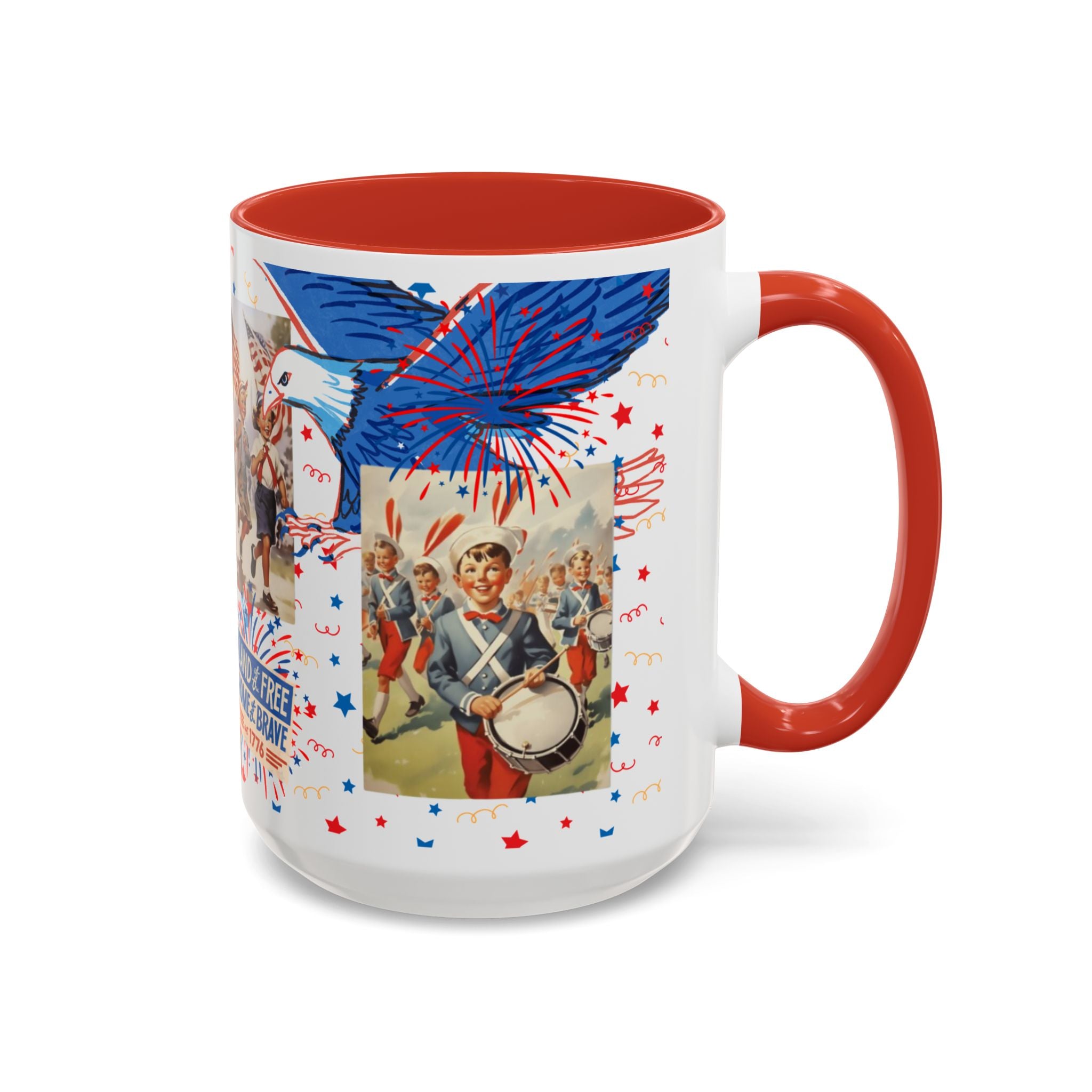 Patriotic Vintage 4th of July Accent Mug – 'Land of the Free, Home of the Brave' - Creations by Chris and Carlos