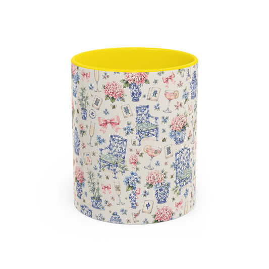 Floral Blue Chinoiserie Accent Coffee Mug — Pink Interior 11/15oz - Creations by Chris and Carlos