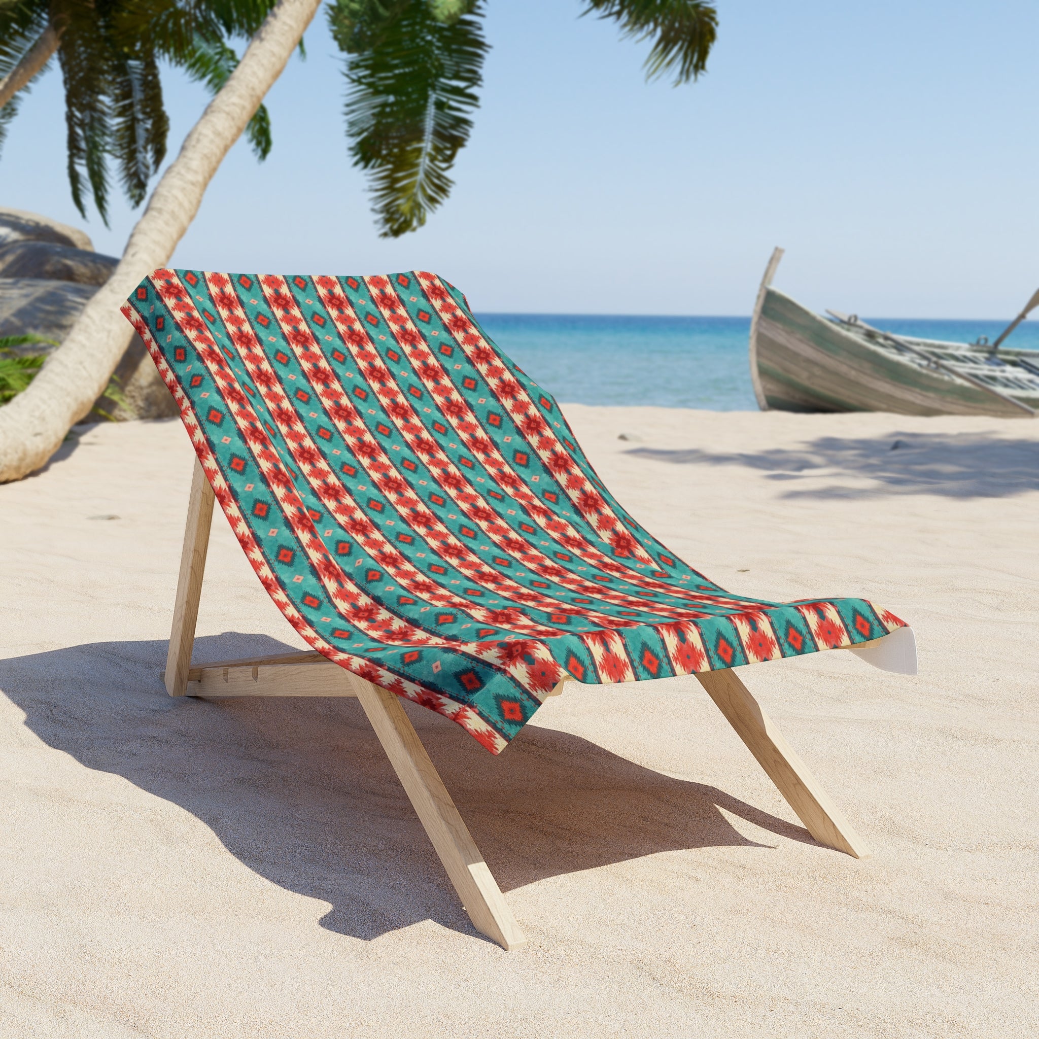 Boho Floral Seashell Beach Towel – Colorful Tribal Sun & Shell Design - Creations by Chris and Carlos