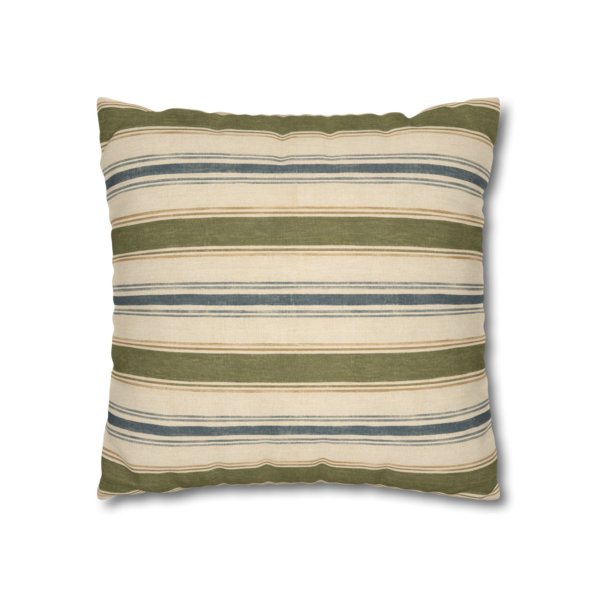 Striped Green Blue Throw Pillowcase — Coastal Farmhouse Square Accent Pillow Cover - Creations by Chris and Carlos