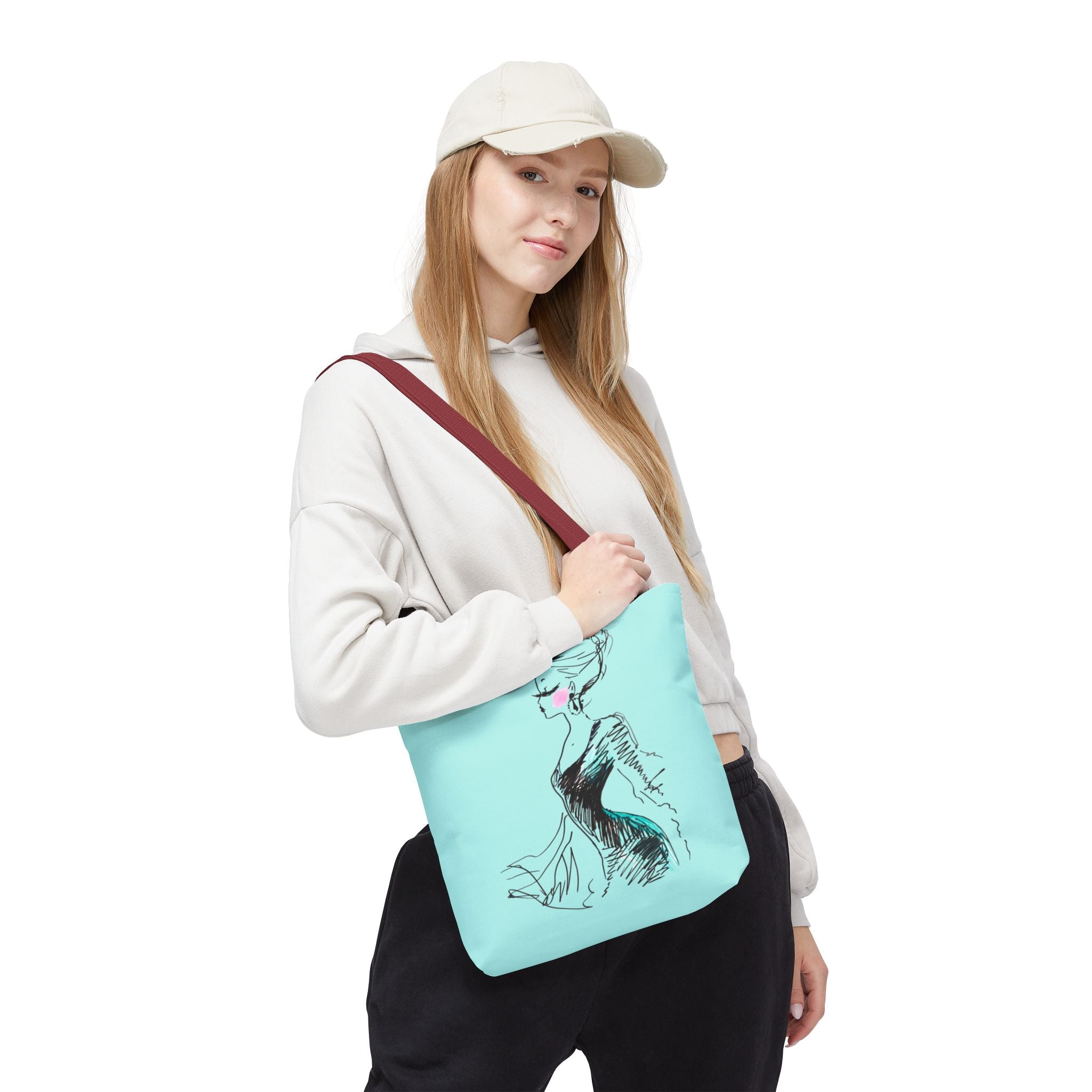 Fashion Sketch Tote Bag – Chic Aqua Illustration Tote - Creations by Chris and Carlos
