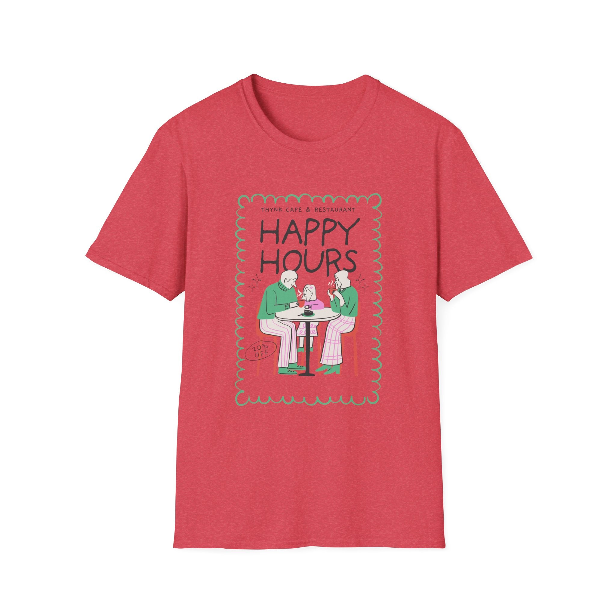 Happy Hours T-Shirt — Illustration of Friends Drinking at Cafe - Creations by Chris and Carlos