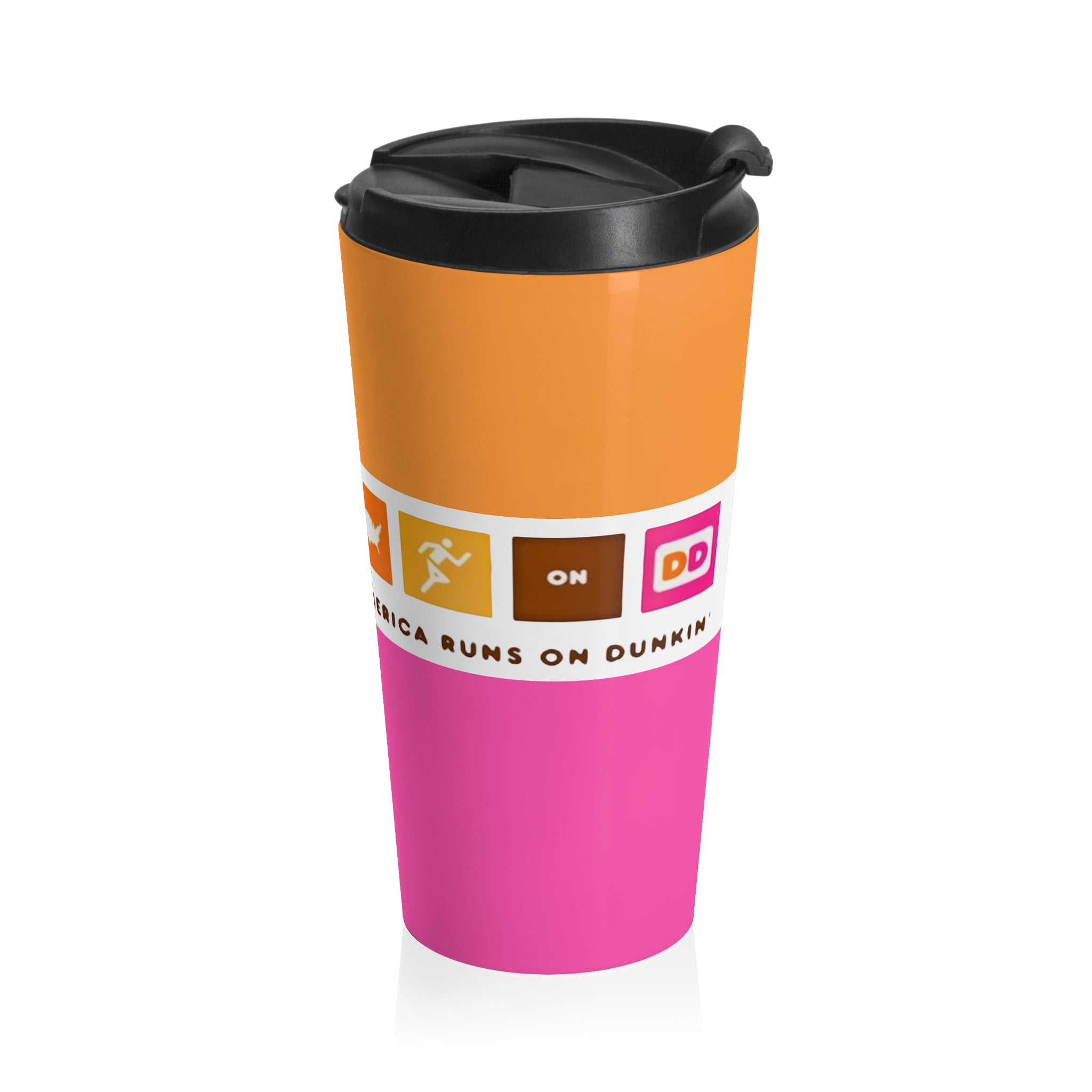Dunkin-Inspired America Runs on Dunkin Stainless Steel Travel Mug - Creations by Chris and Carlos