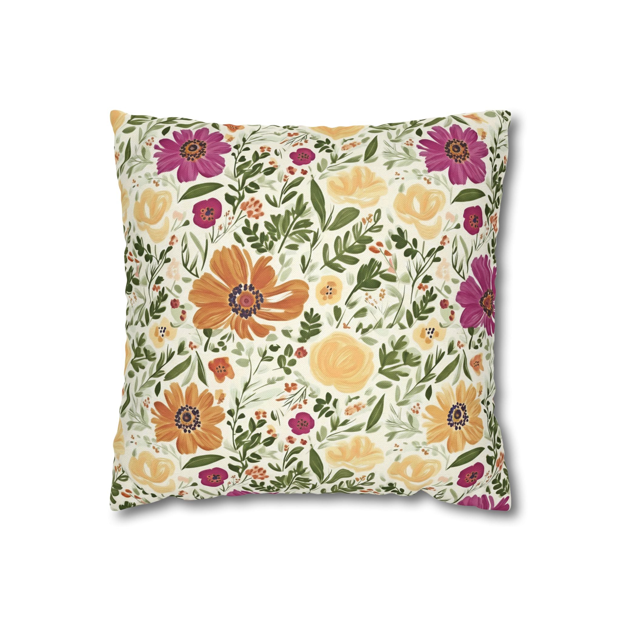 The Artisanal Flora Gallery Floral Cottage Garden Pillowcase — Yellow & Magenta Bloom Square Pillow - Creations by Chris and Carlos