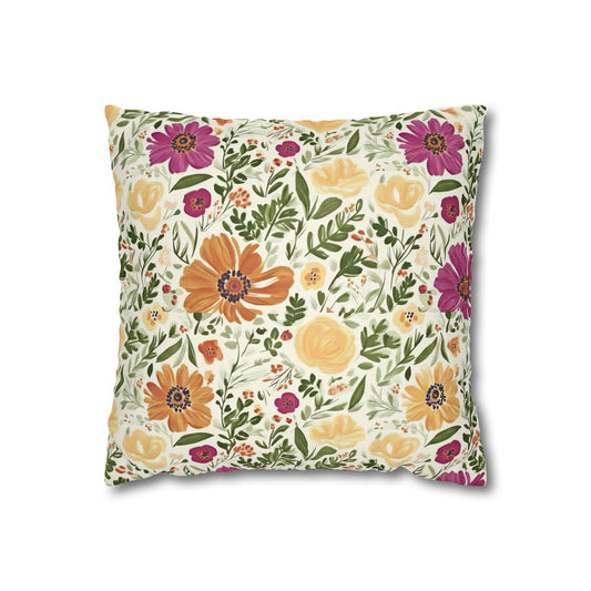 The Artisanal Flora Gallery Floral Cottage Garden Pillowcase — Yellow & Magenta Bloom Square Pillow - Creations by Chris and Carlos