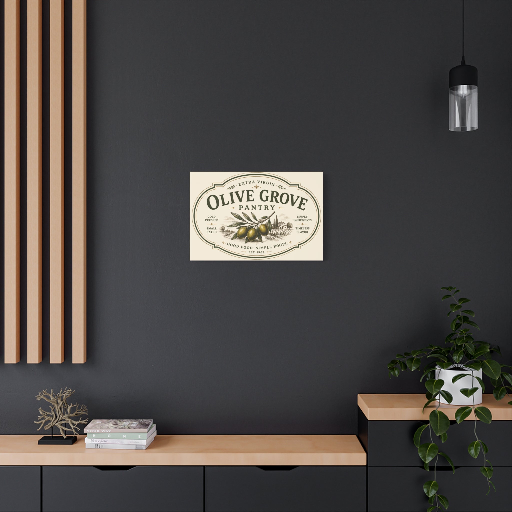 Olive Grove Pantry Matte Canvas Wall Art – Rustic Kitchen Sign, "Olive Grove" Vintage Olive Label - Creations by Chris and Carlos