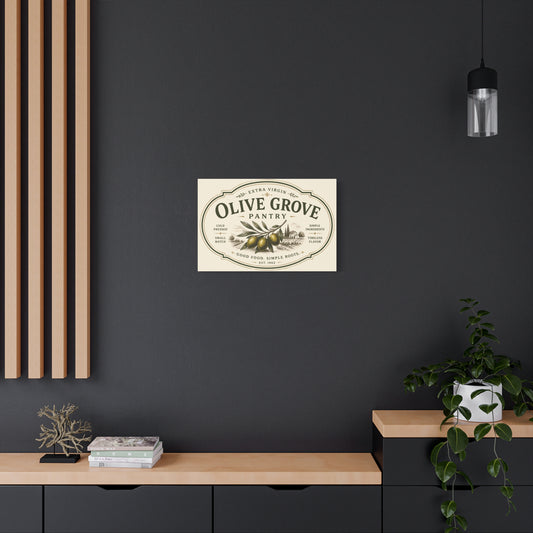 Olive Grove Pantry Matte Canvas Wall Art – Rustic Kitchen Sign, "Olive Grove" Vintage Olive Label - Creations by Chris and Carlos