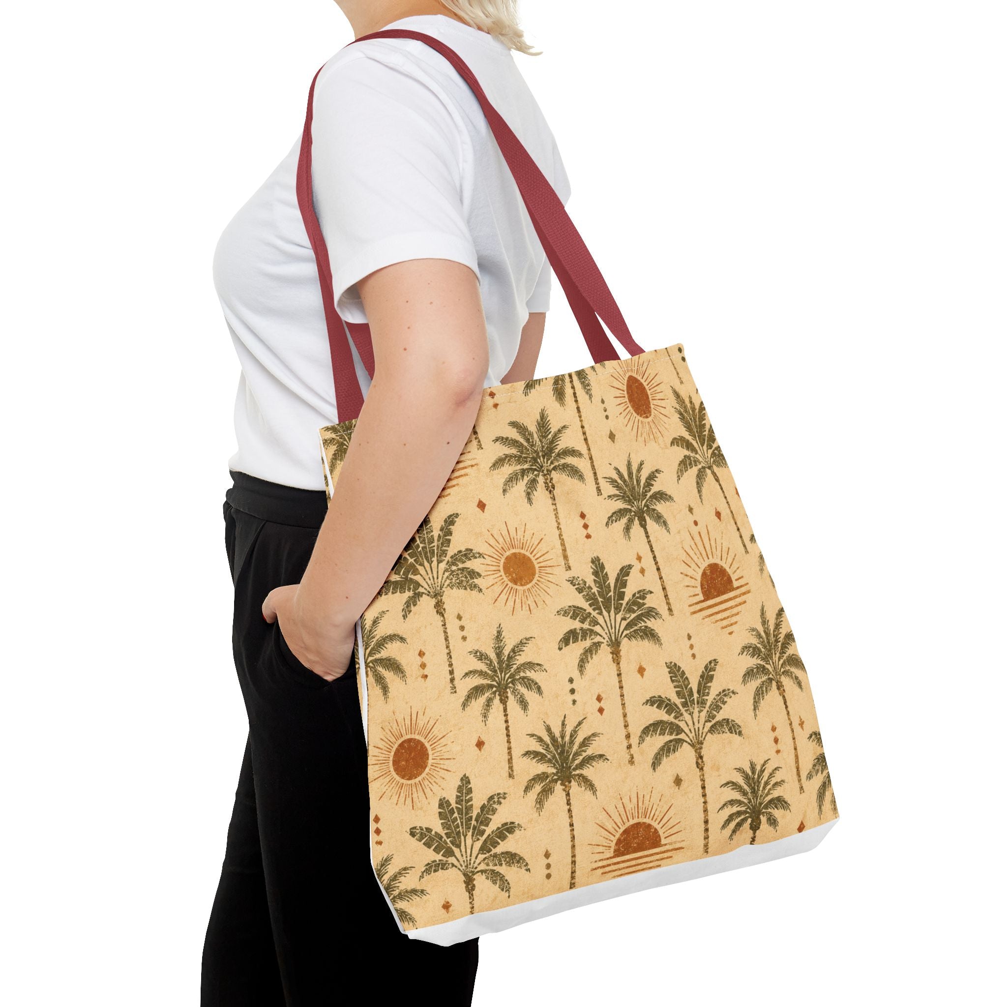 Palm Tree Sunset Tote Bag – Vintage Tropical Canvas Beach Shopper - Creations by Chris and Carlos