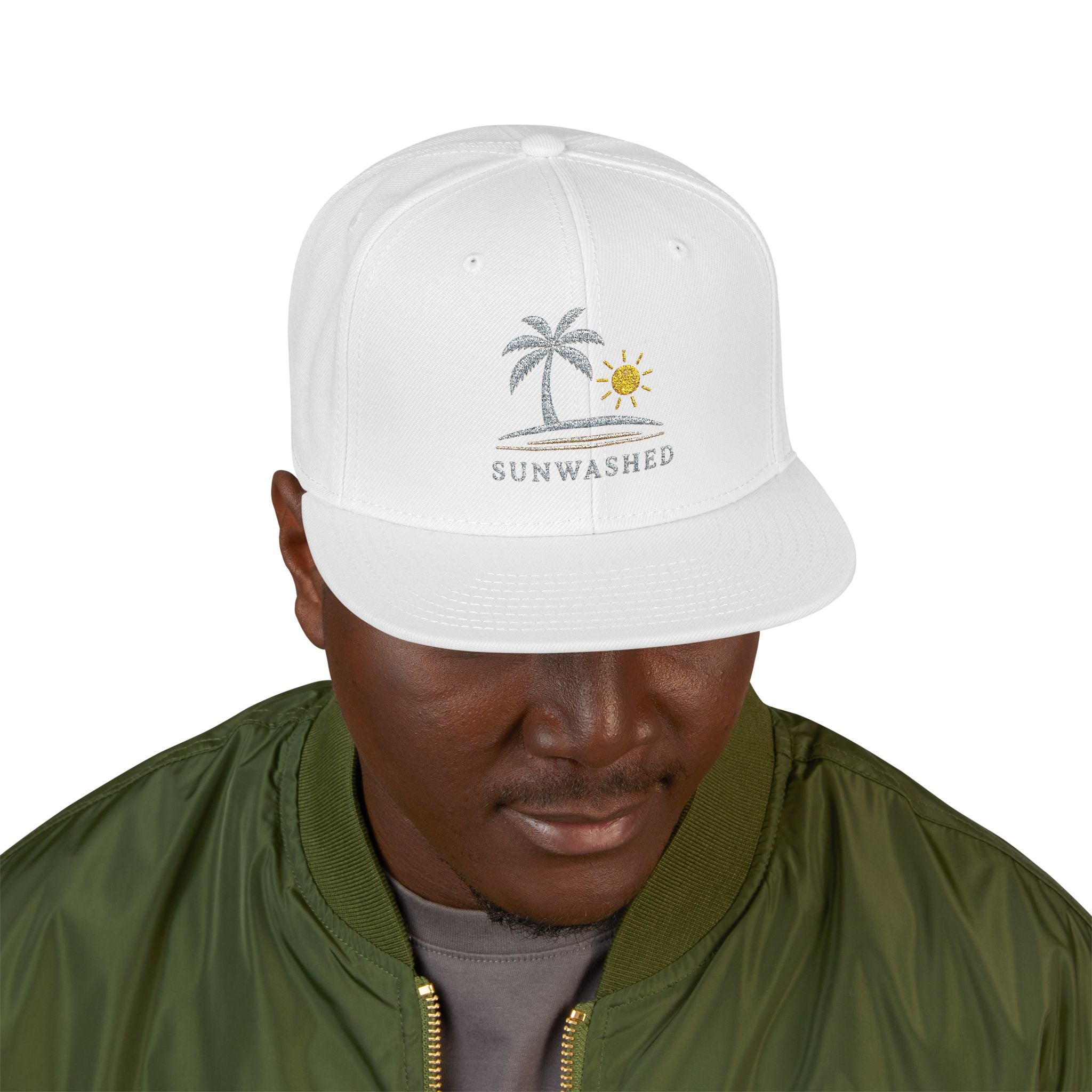 Crashed Palm Tree Snapback Hat — Embroidered Beach Sun Cap - Creations by Chris and Carlos