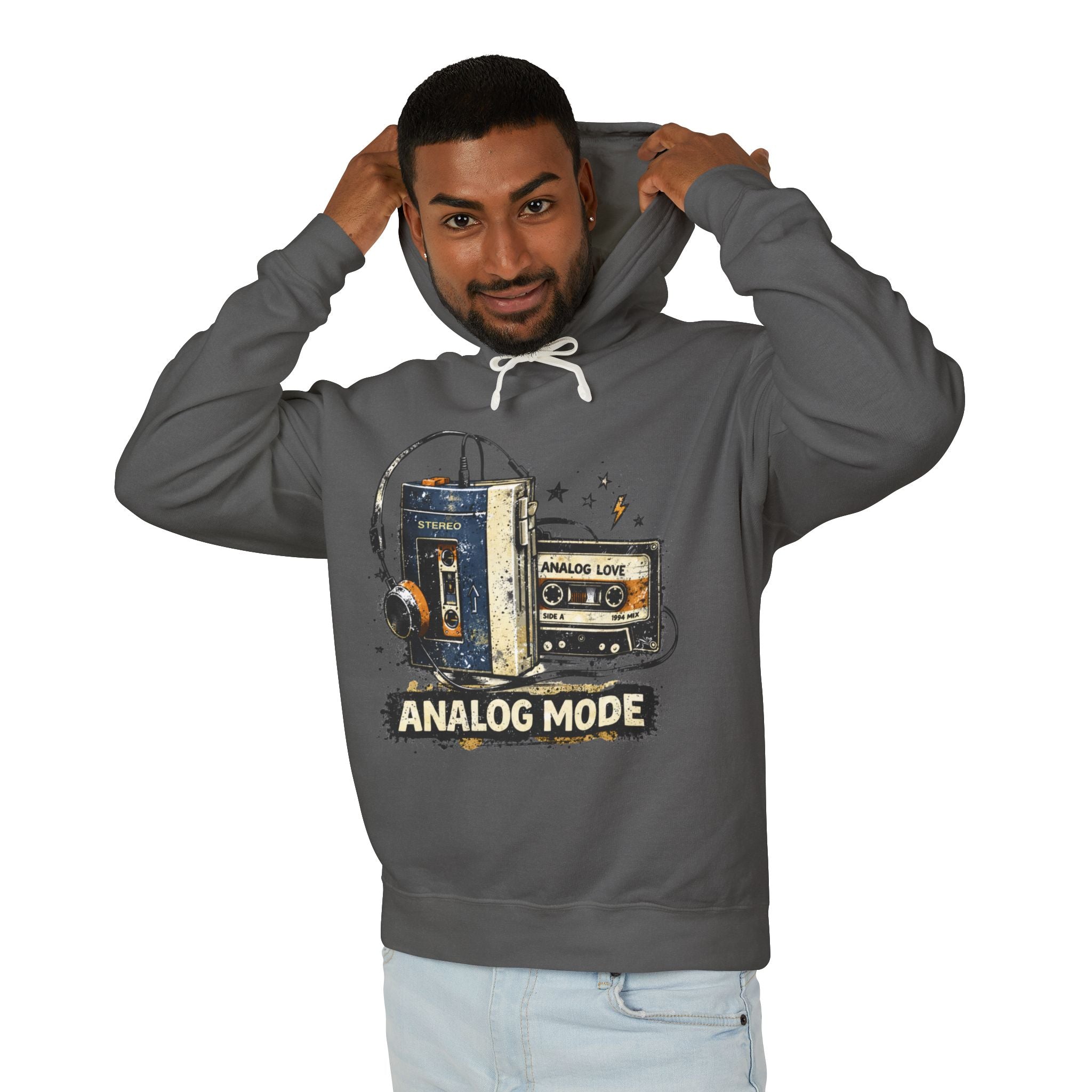 Analog Mode Hoodie — Retro Cassette & Walkman Vintage Music Pullover - Creations by Chris and Carlos