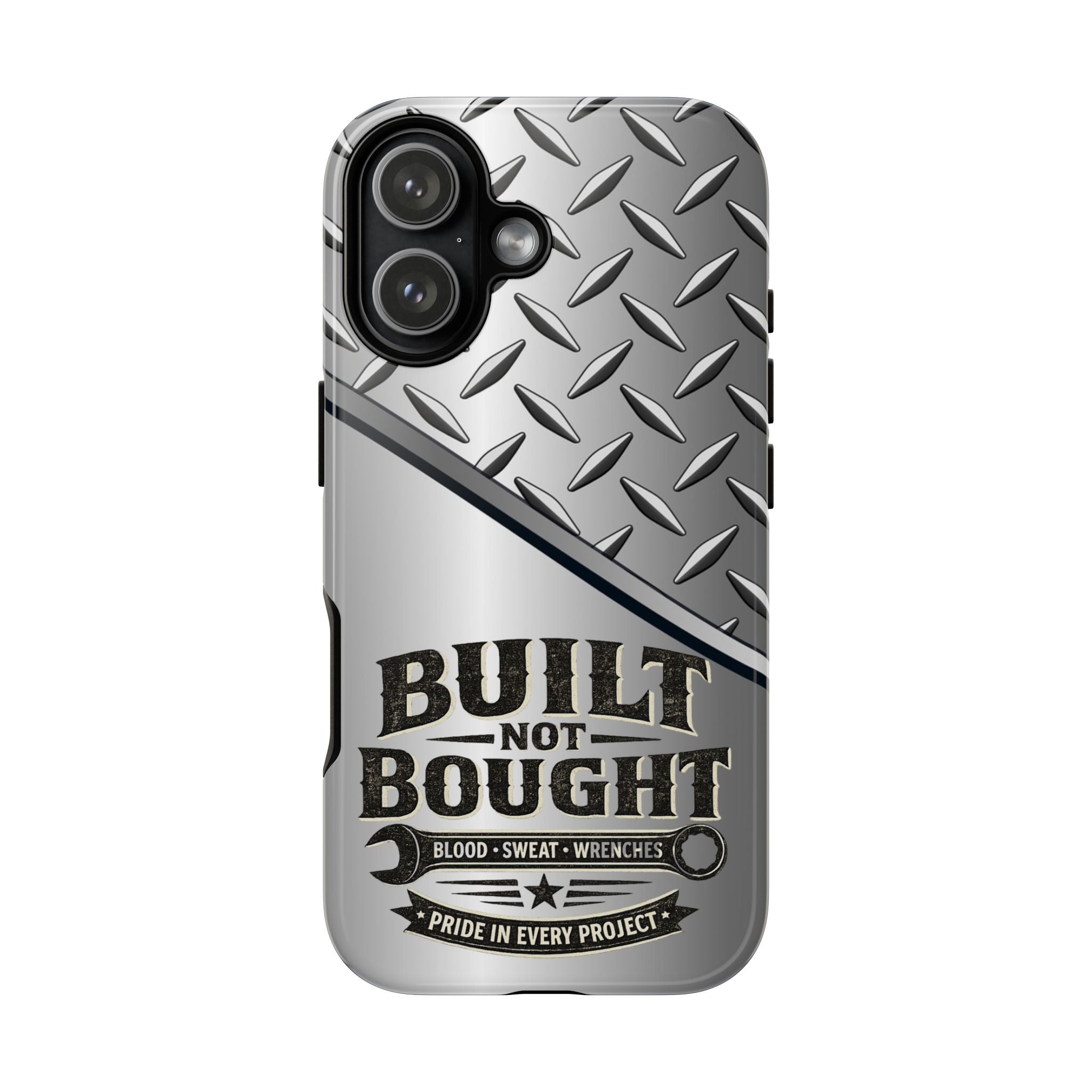 Built Not Bought Metal Diamond-Plate Phone Case — Rugged Tool Lover Gift - Creations by Chris and Carlos