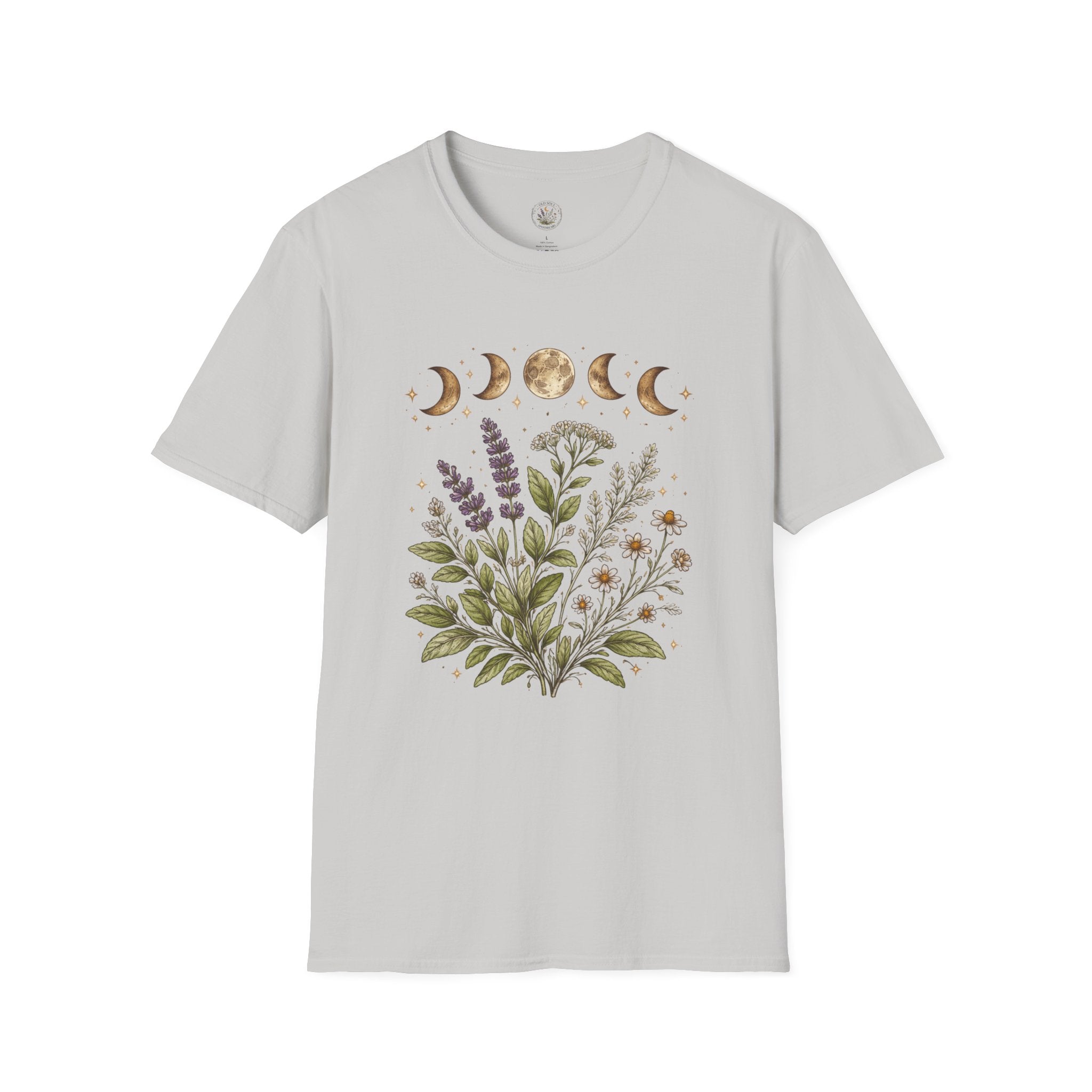 Old Soul Apothecary Botanical Moon Phase T-Shirt — Floral Moon Phases Tee - Creations by Chris and Carlos