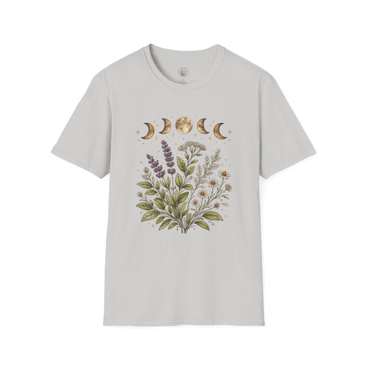 Old Soul Apothecary Botanical Moon Phase T-Shirt — Floral Moon Phases Tee - Creations by Chris and Carlos