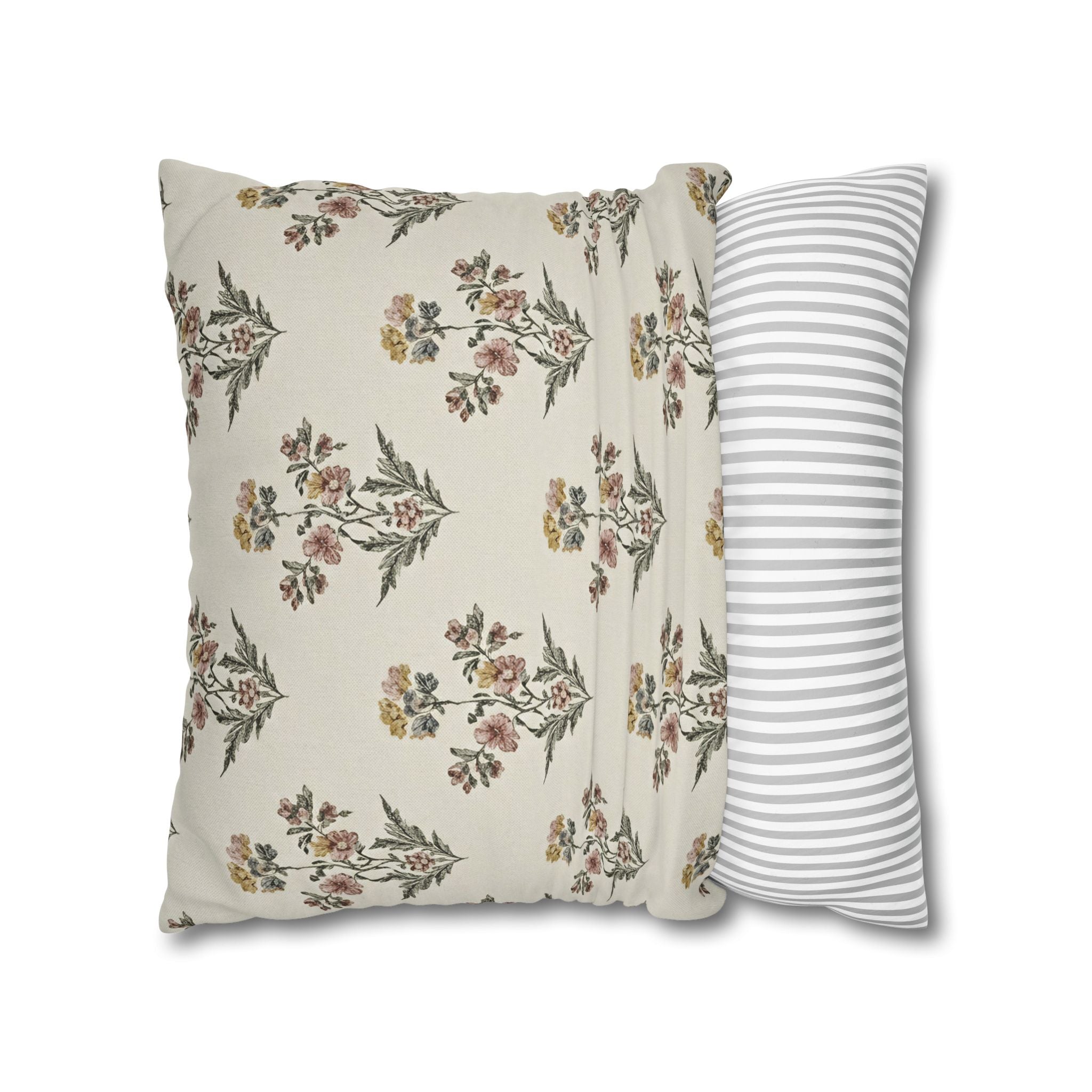 Briarwood Garden Floral Boho Square Pillowcase — Neutral Botanical Throw Pillow Cover - Creations by Chris and Carlos