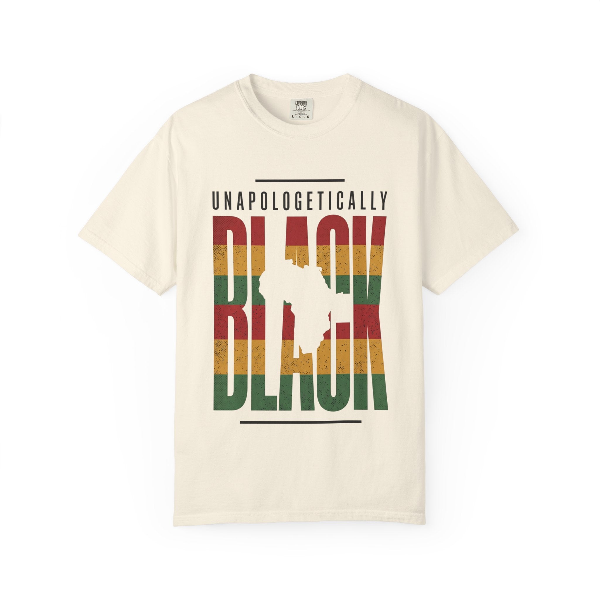 Unapologetically Black T-Shirt — Retro Pan-African Stripes - Creations by Chris and Carlos