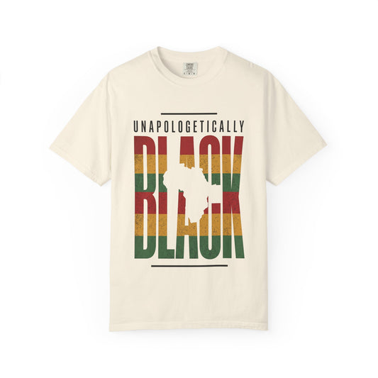 Unapologetically Black T-Shirt — Retro Pan-African Stripes - Creations by Chris and Carlos