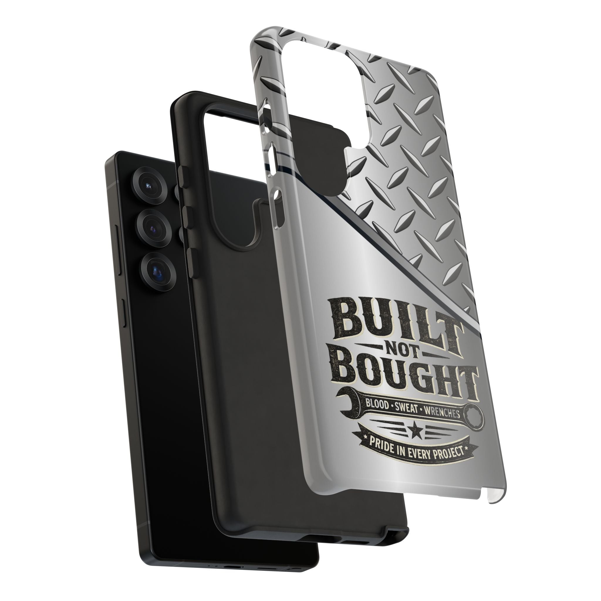 Built Not Bought Metal Diamond-Plate Phone Case — Rugged Tool Lover Gift - Creations by Chris and Carlos
