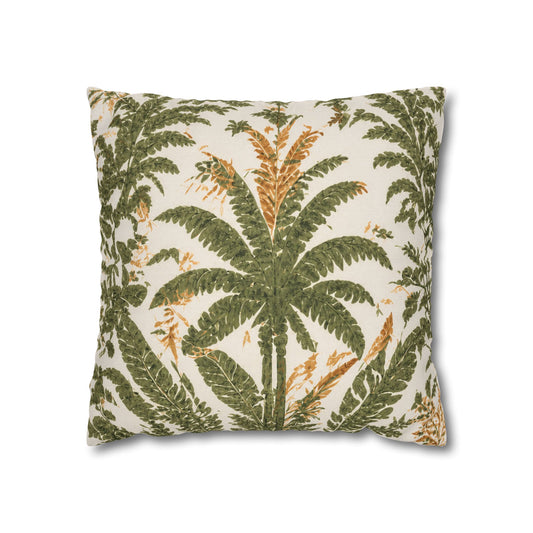 Palm Tree Decorative Pillowcase — Tropical Green Botanical Square Pillow - Creations by Chris and Carlos