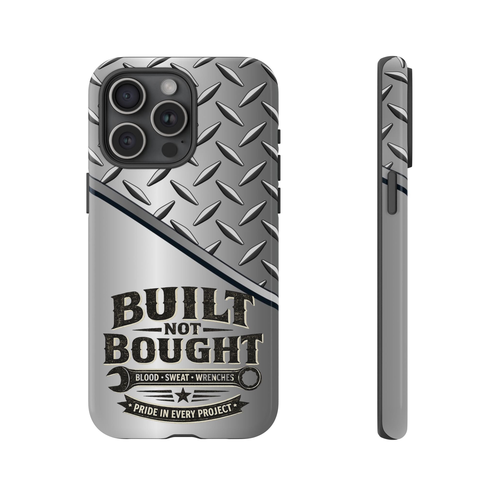Built Not Bought Metal Diamond-Plate Phone Case — Rugged Tool Lover Gift - Creations by Chris and Carlos