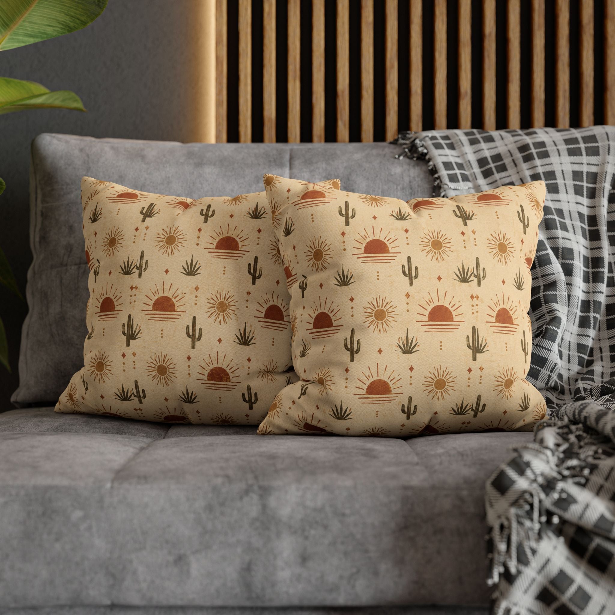 Desert Sunrise Square Pillowcase — Boho Cactus Sun Pattern - Creations by Chris and Carlos