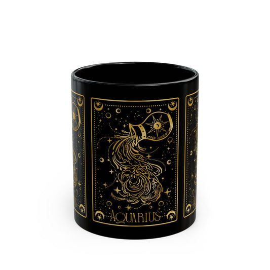 Aquarius Gold Foil Zodiac Mug — Black Ceramic Astrology Coffee Cup - Creations by Chris and Carlos