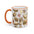 Food Pattern Accent Rim & Handle Mug — Illustrated Fast Food & Dessert Collage (11oz/15oz)