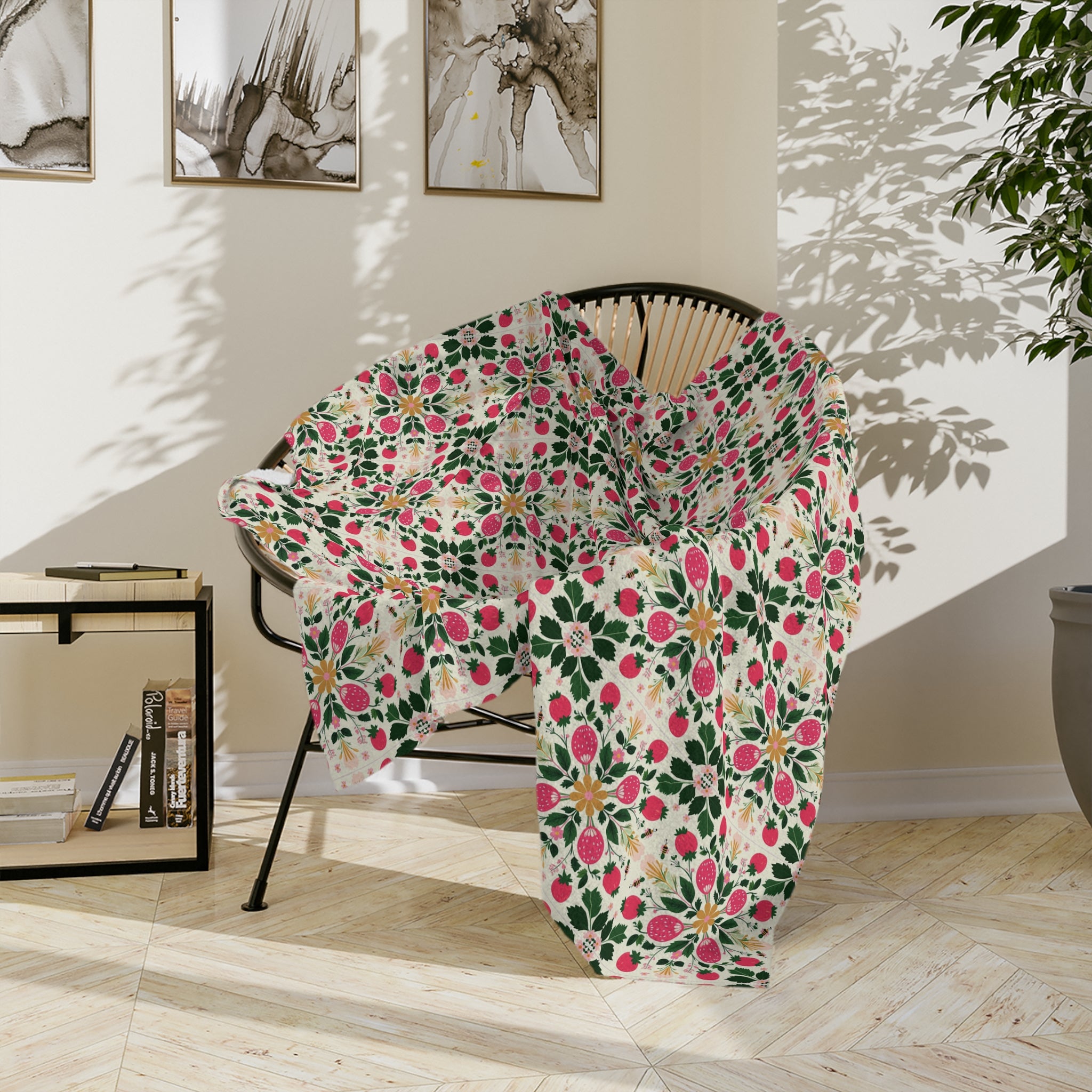 Floral Kaleidoscope Velveteen Blanket – Pink Green Geometric Microfiber Throw - Creations by Chris and Carlos