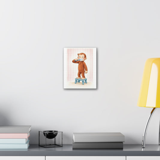 Curious George Brushing Teeth Canvas Print — Nursery Wall Art - Creations by Chris and Carlos