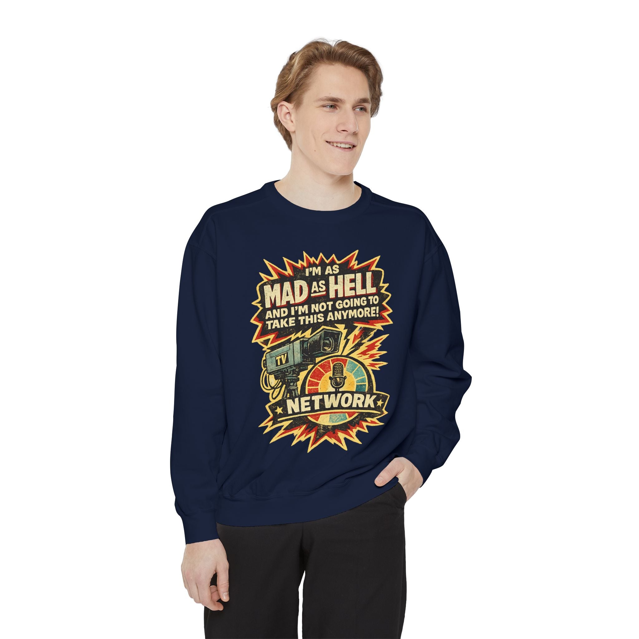 Mad As Hell TV Network Sweatshirt — Vintage Protest Graphic Crewneck - Creations by Chris and Carlos