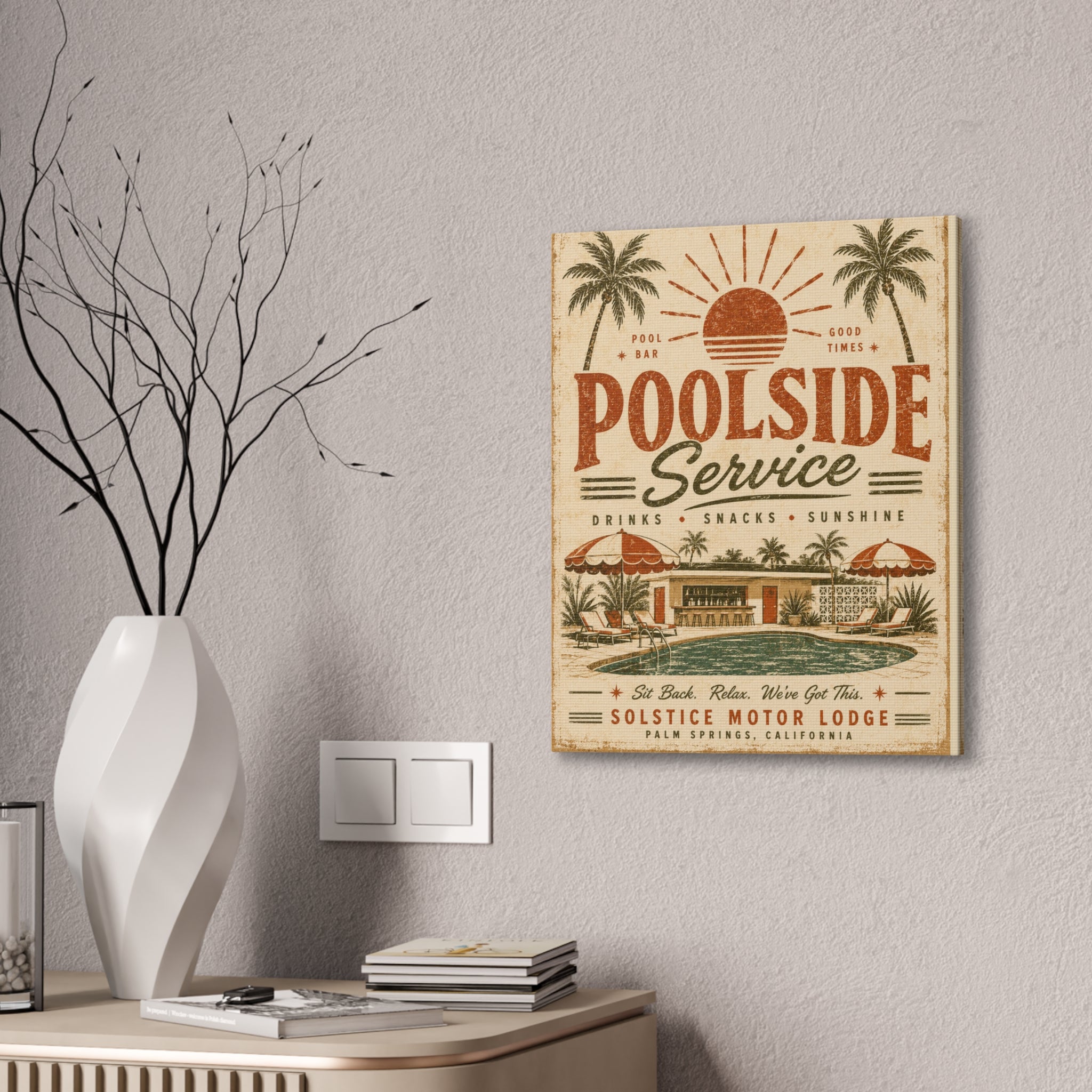 Poolside Service Vintage Canvas Wall Art - Retro Palm Springs Pool Poster - Creations by Chris and Carlos