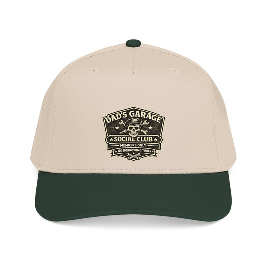 Dad's Garage Social Club Baseball Cap — Vintage Mechanic Snapback Hat - Creations by Chris and Carlos