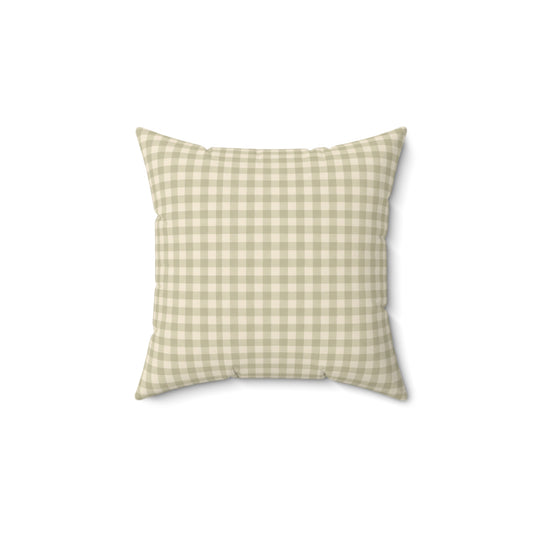 Gingham Faux Suede Square Pillow — Light Sage Check Decorative Throw Pillow - Creations by Chris and Carlos
