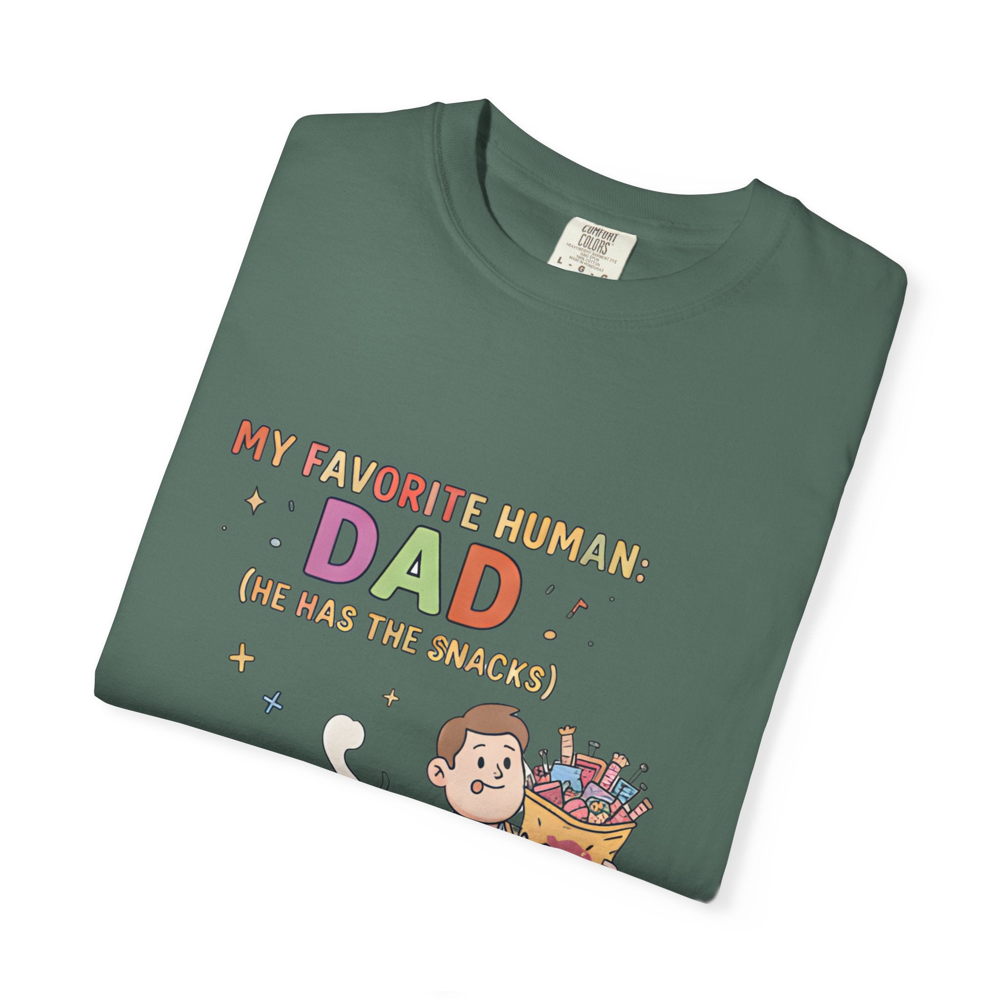 T-Shirt — "My Favorite Human Dad-He has the snacks" Funny Retro Graphic Tee - Creations by Chris and Carlos