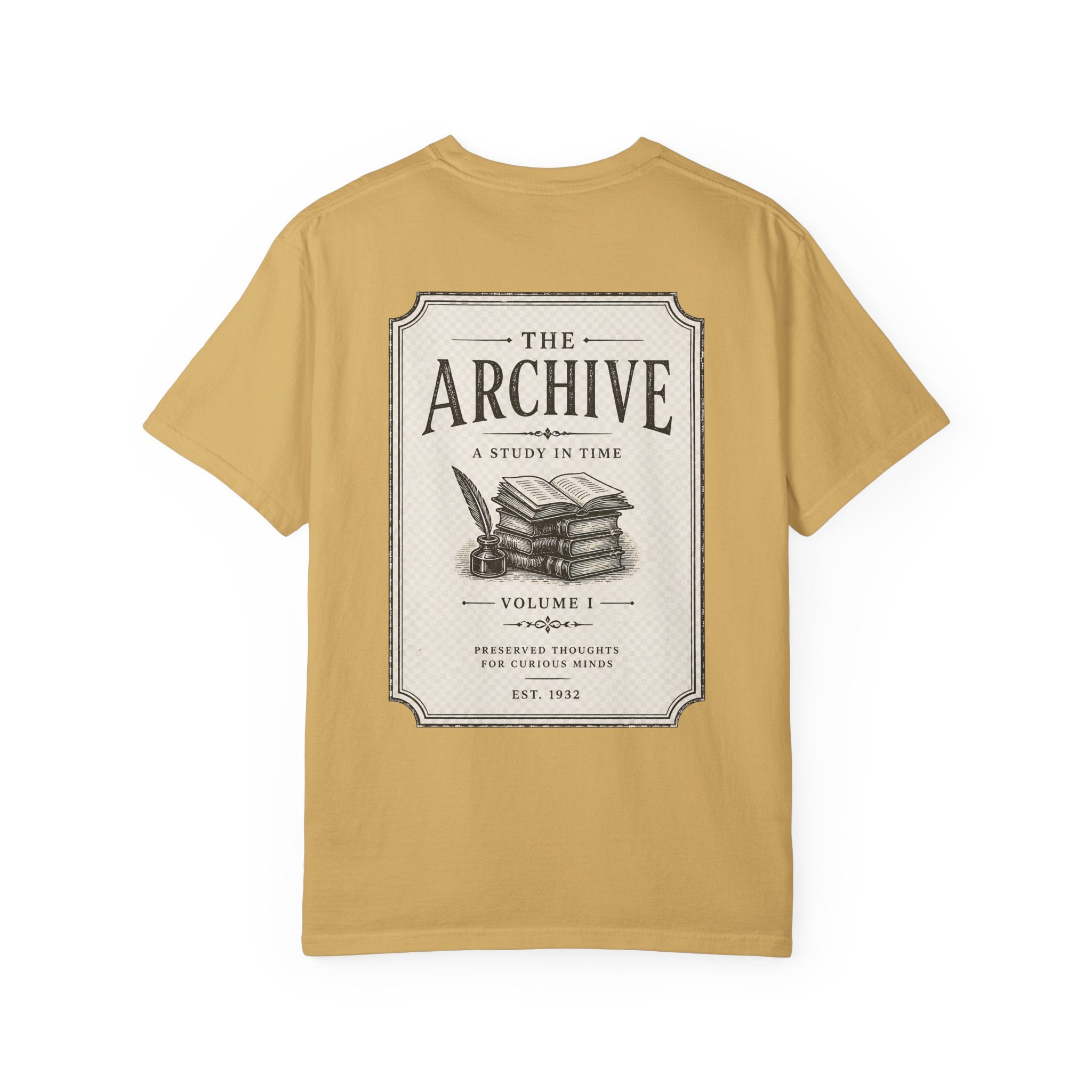 Archive Vintage-Style T-Shirt — "The Archive: A Study in Time" Back Print - Creations by Chris and Carlos
