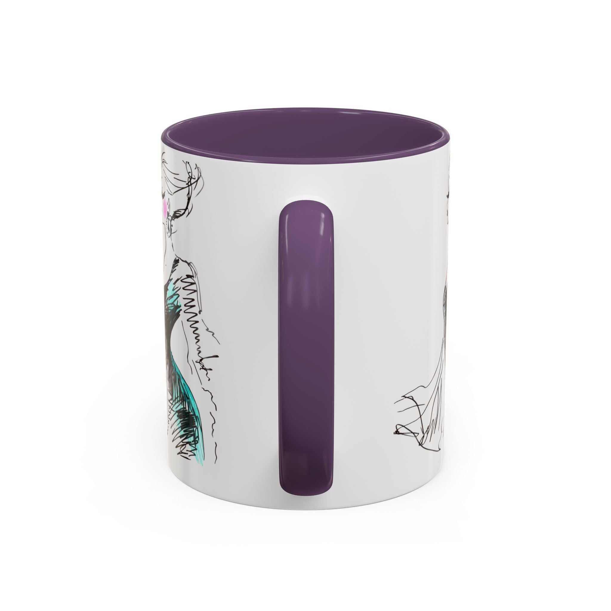 Fashion Sketch Accent Coffee Mug — Chic Hand-Drawn Dress Illustration (11/15 oz) - Creations by Chris and Carlos