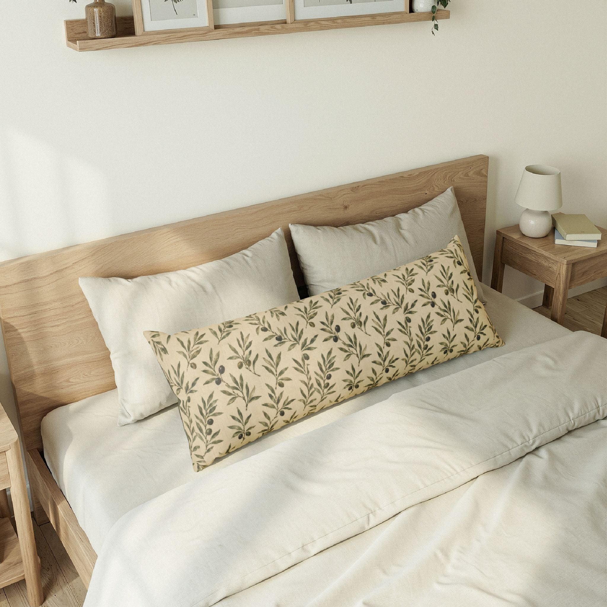 Botanical Olive Body Pillow — Olive Branch Pattern Long Cushion - Creations by Chris and Carlos