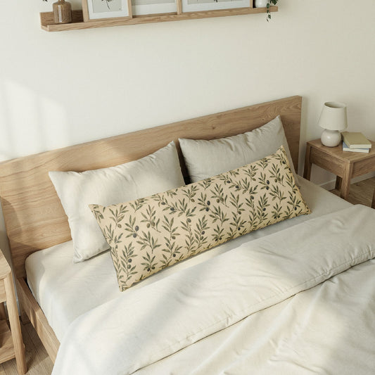 Botanical Olive Body Pillow — Olive Branch Pattern Long Cushion - Creations by Chris and Carlos