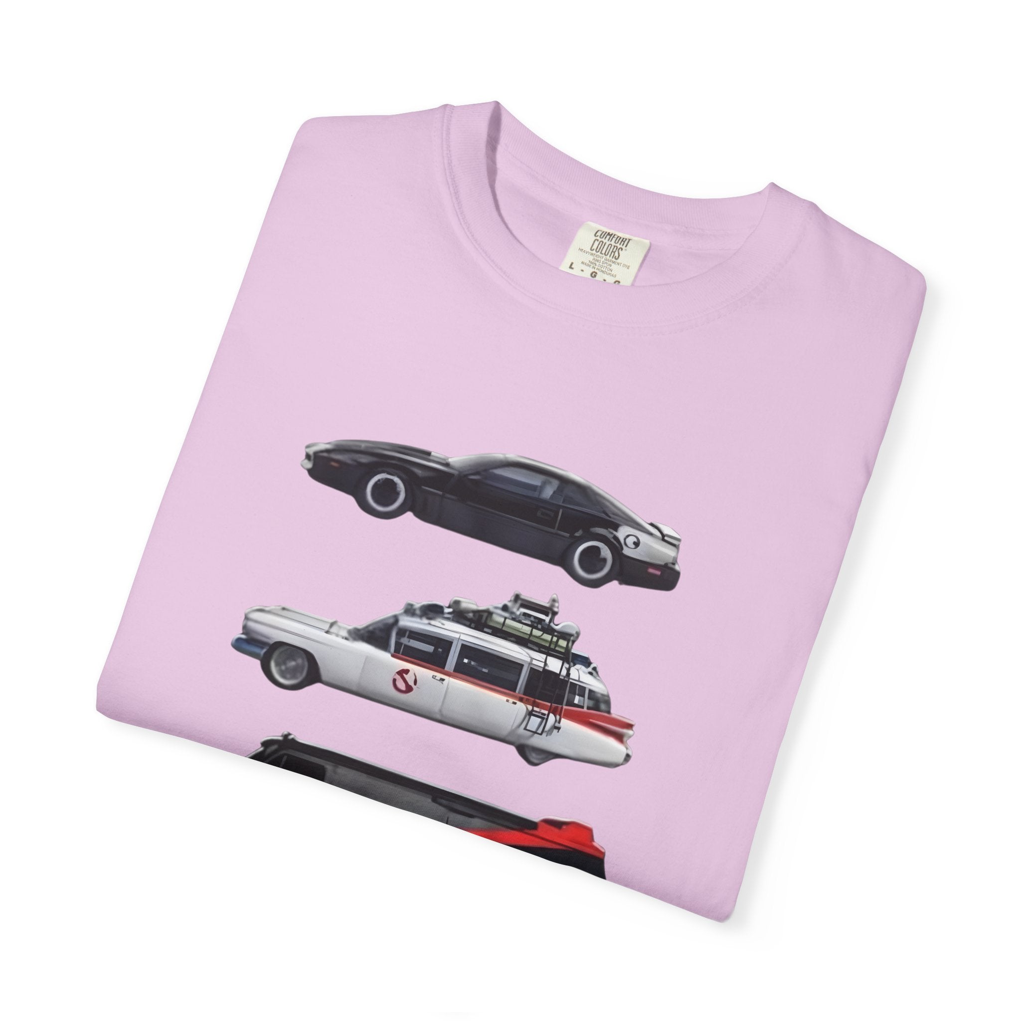Classic TV Movie Car Stack T-Shirt — KITT, Ghostbusters, A-Team & DeLorean Tribute - Creations by Chris and Carlos