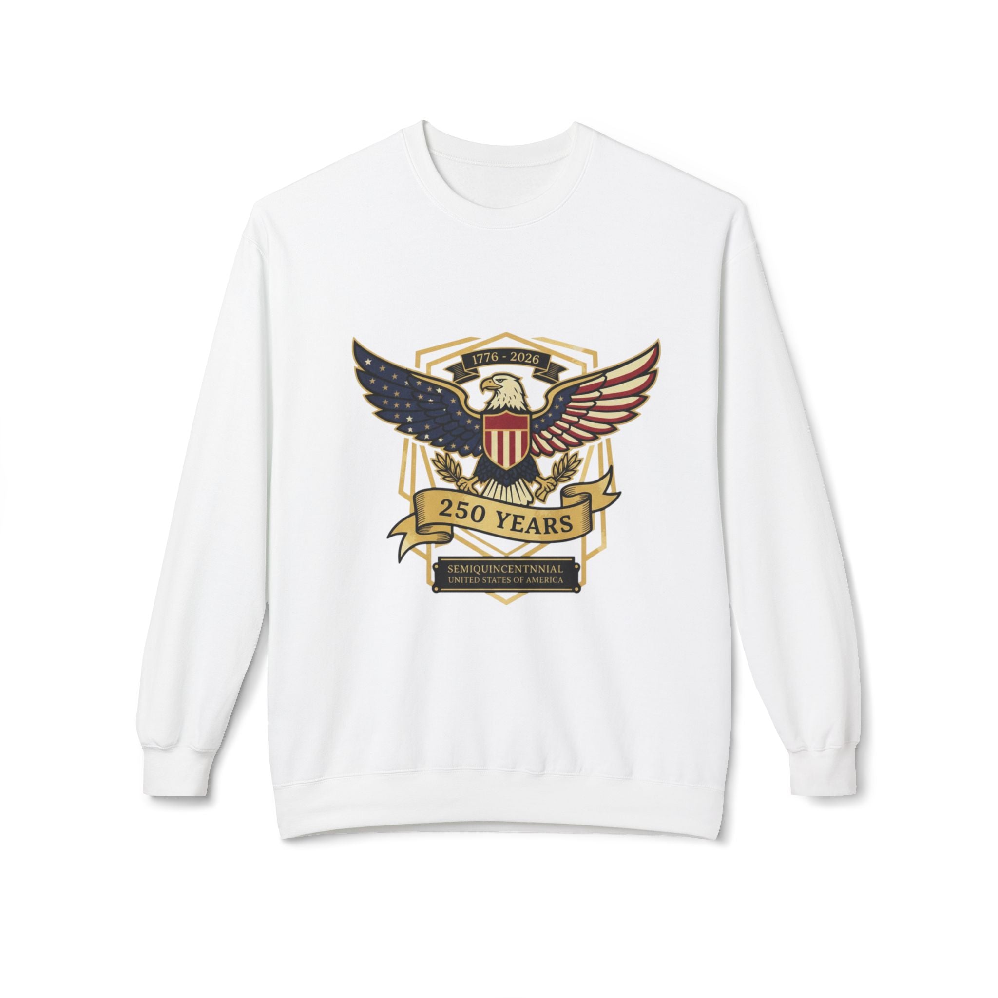 Sweatshirt — 250 Years Patriotic Eagle Crest Crewneck (American Flag Shield) - Creations by Chris and Carlos