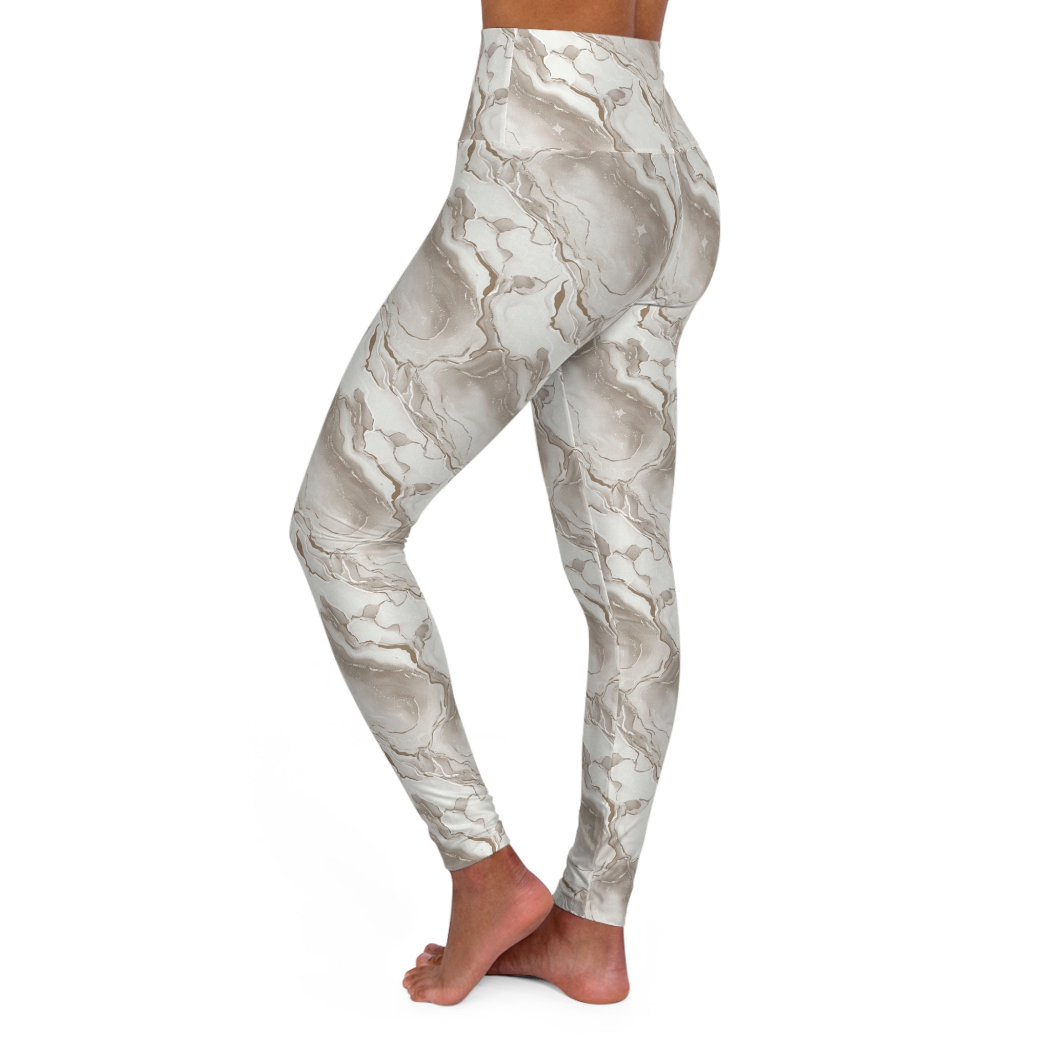 Marble Print High-Waisted Yoga Leggings — Soft Gray Stone Pattern - Creations by Chris and Carlos