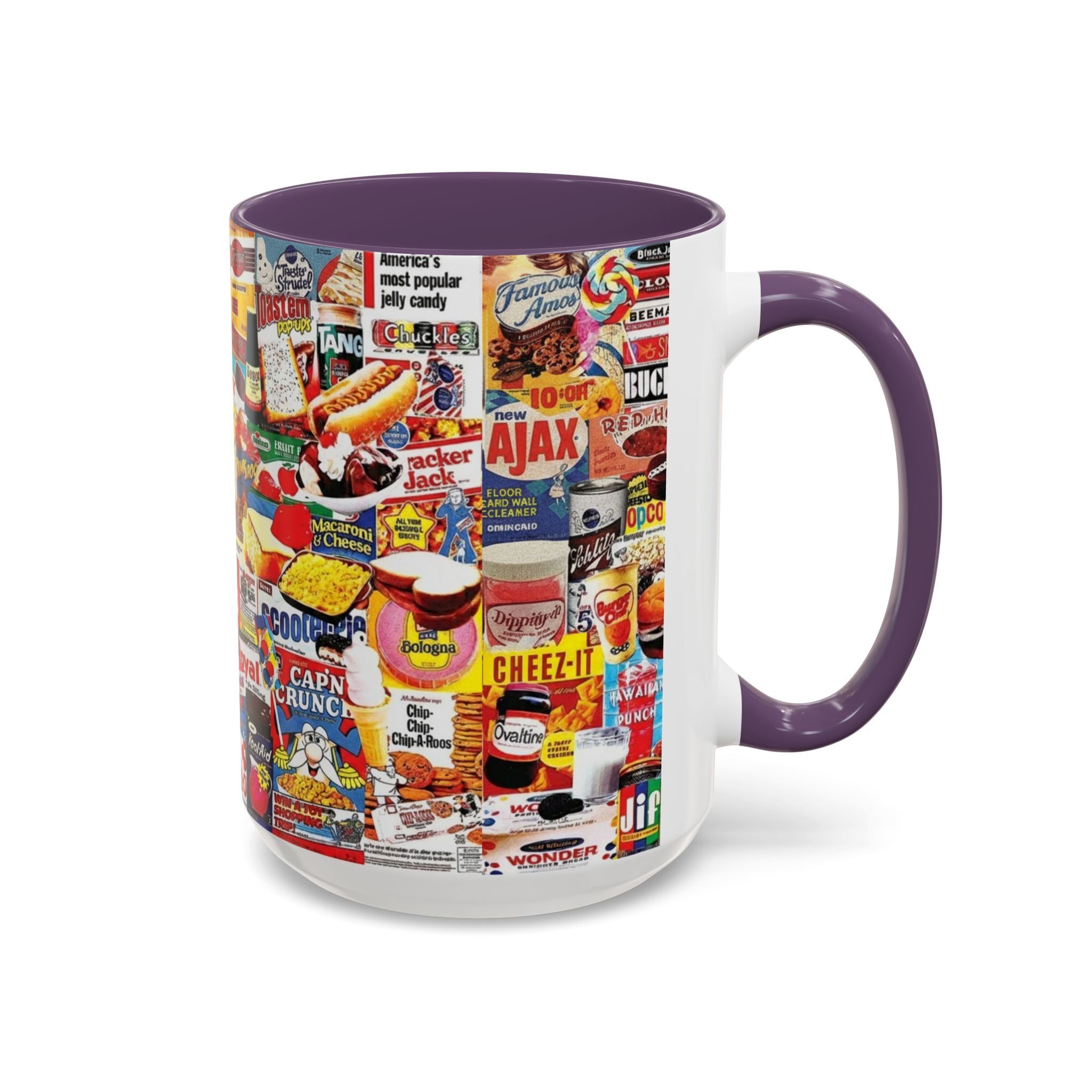 Retro Snack Collage Mug — Vintage Candy & Cereal Packaging Accent Coffee Mug - Creations by Chris and Carlos