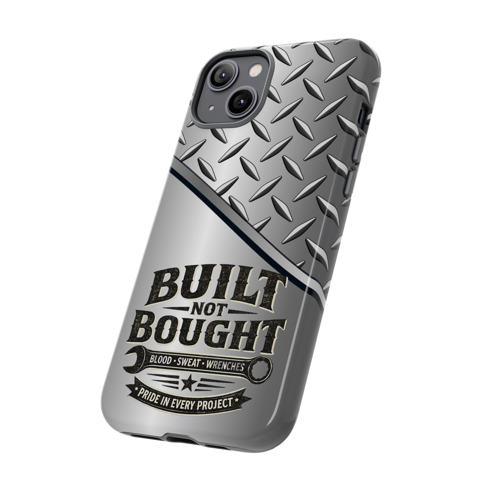 Built Not Bought Metal Diamond-Plate Phone Case — Rugged Tool Lover Gift - Creations by Chris and Carlos