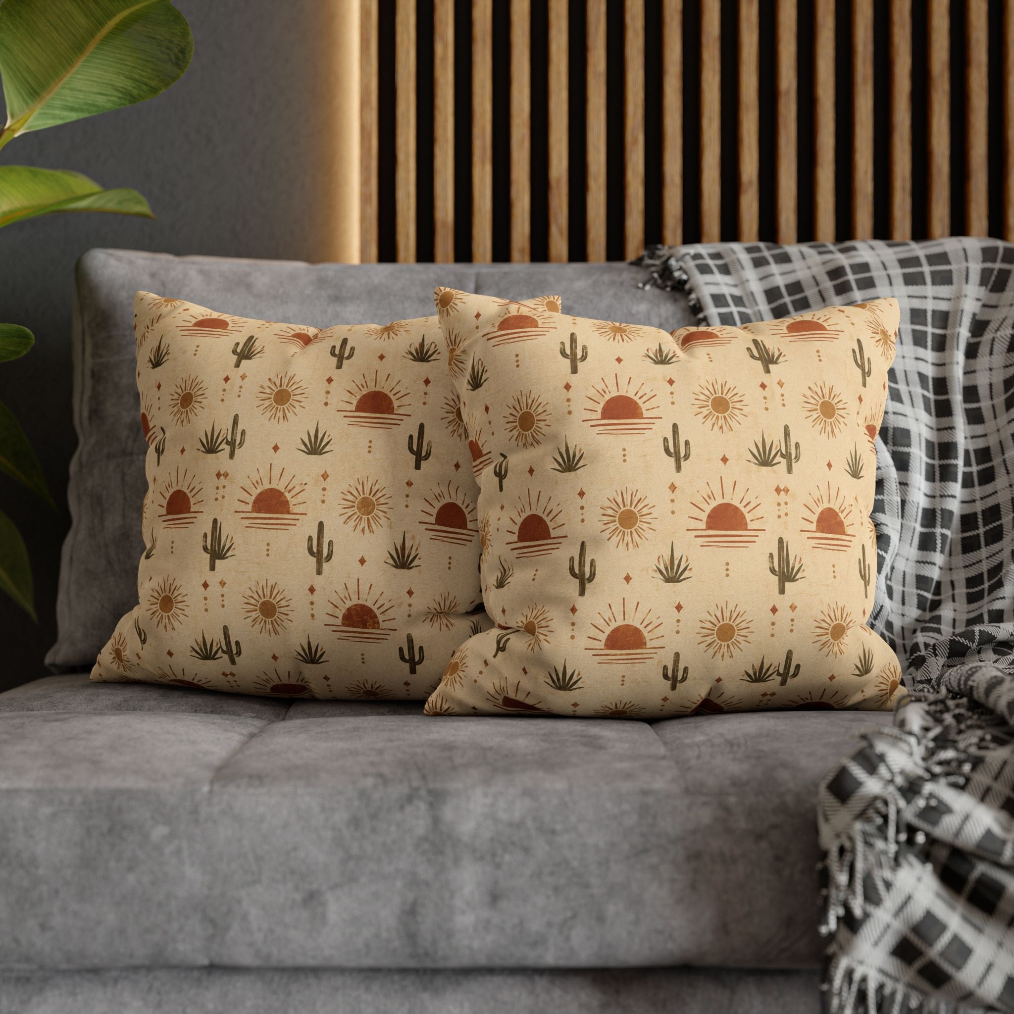 Desert Sunrise Square Pillowcase — Boho Cactus Sun Pattern - Creations by Chris and Carlos