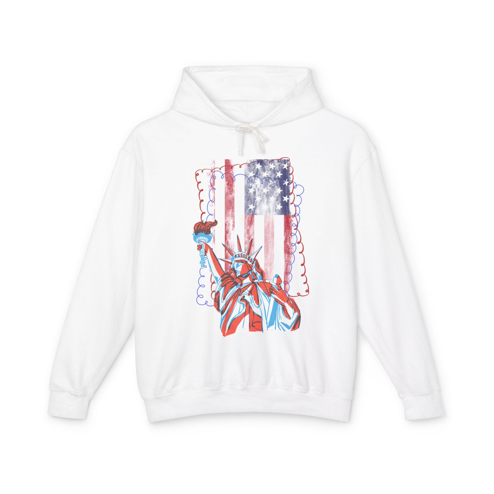 Liberty Statue American Flag Hoodie — Patriotic USA Graphic Sweatshirt - Creations by Chris and Carlos