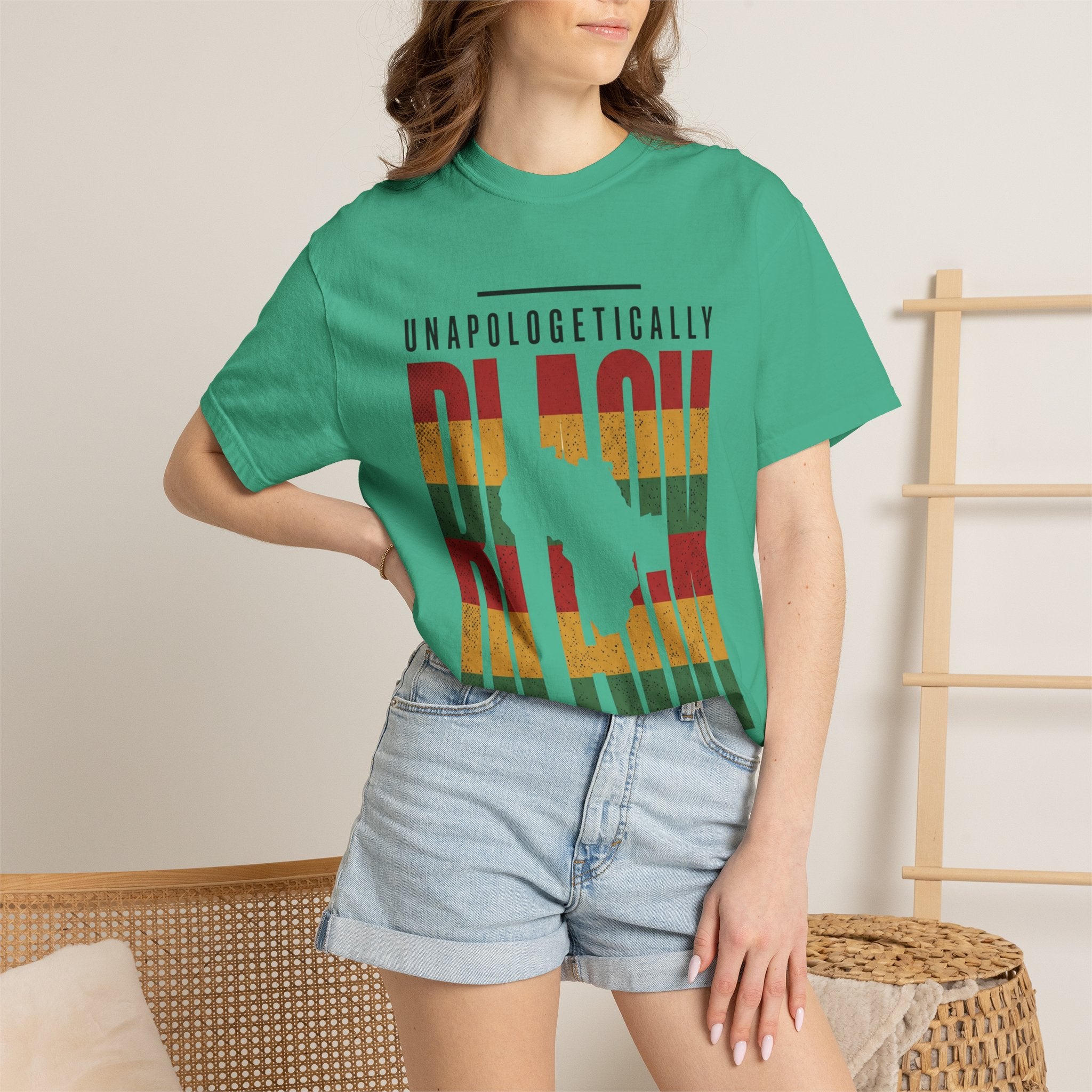 Unapologetically Black T-Shirt — Retro Pan-African Stripes - Creations by Chris and Carlos