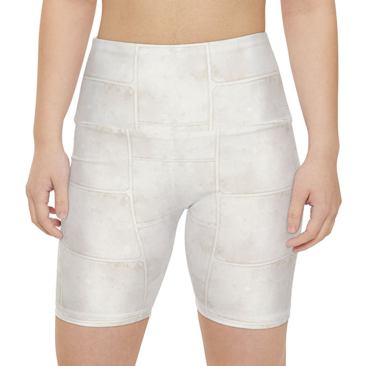 Women's Workout Shorts — Light Washed Patchwork Print AOP - Creations by Chris and Carlos